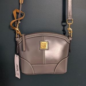 Dooney & Bourke Gray Leather Crossbody Bag with Gold Hardware
